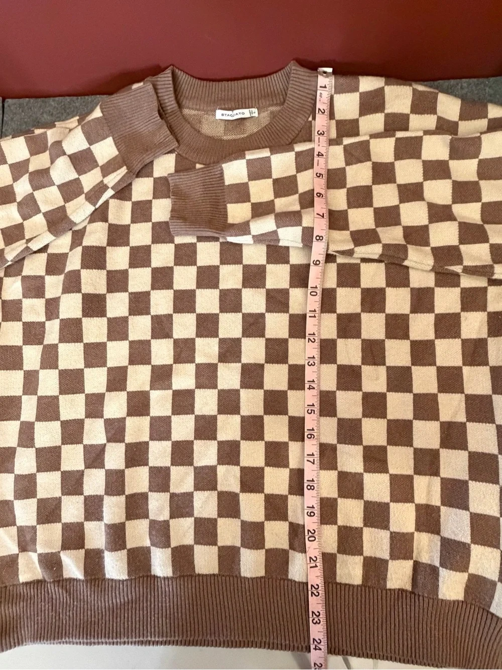Staccato Cream and Brown Checker Crewneck Sweater